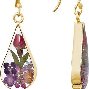 Sterling Silver Pressed Flower Teardrop Earrings